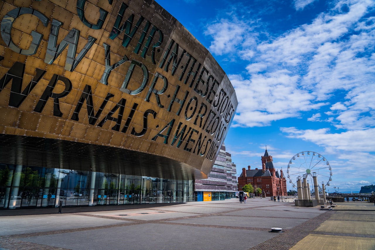 Cardiff building with large signage