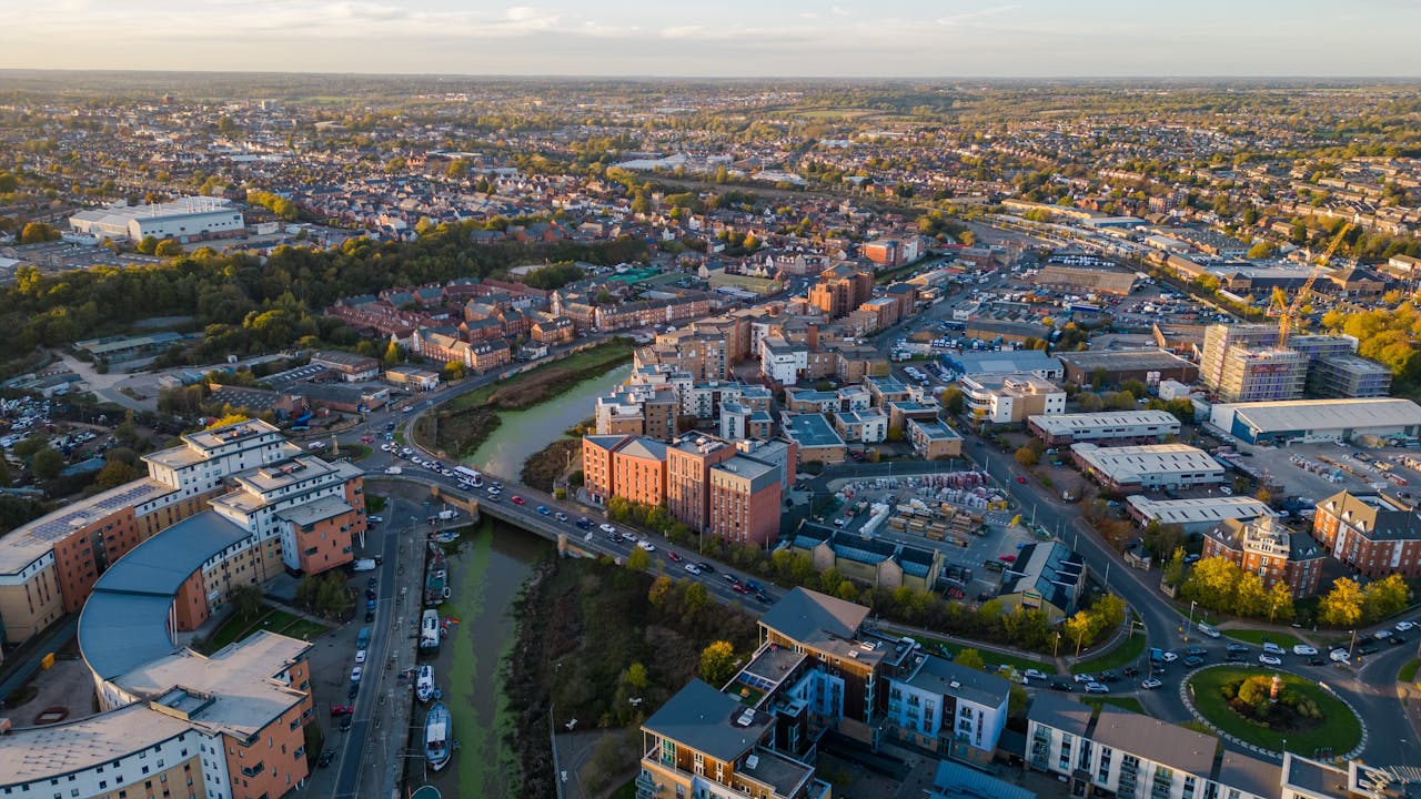 Basingstoke modern cityscape at sunset
